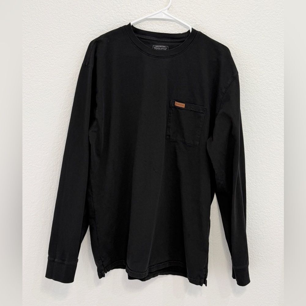 Pendleton Mens XL Long Sleeve Pocket T-Shirt Black Cotton Crew Neck